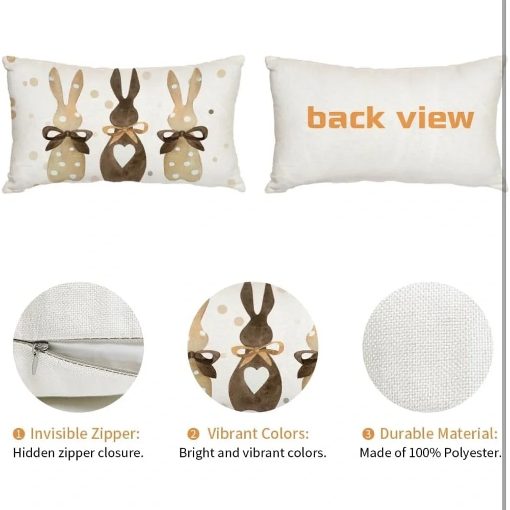 Easter Pillow Cover 12X20 Inch Polka Dots Bunnies Decoration (Brown AA350-12)